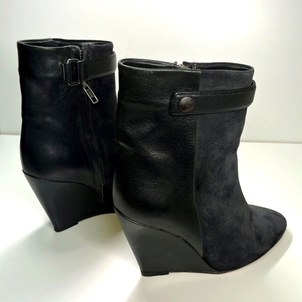 ISABEL MARANT Leather & Suede Purdey Wedge Booties – Black (Size 37 / US 6.5)